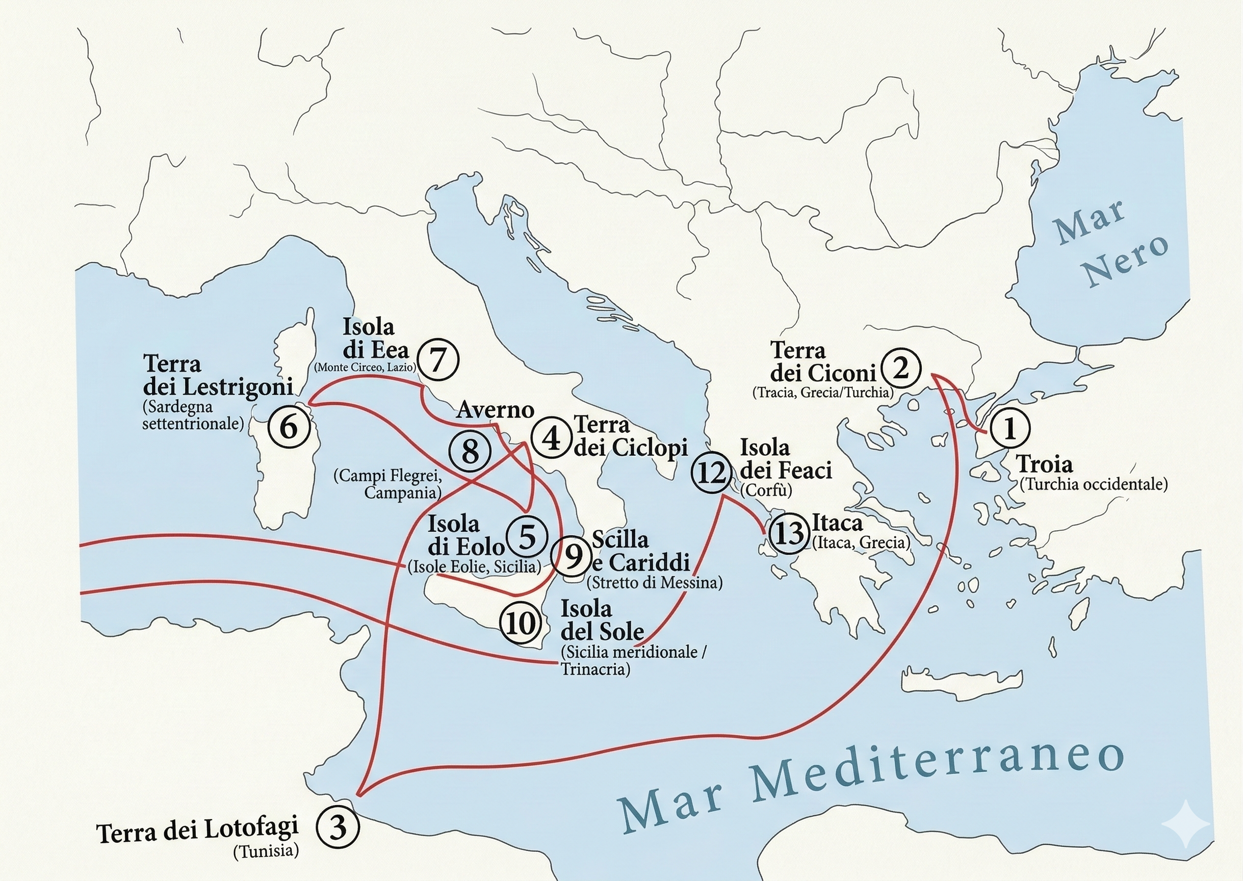 Mappa Geografica del Viaggio di Ulisse